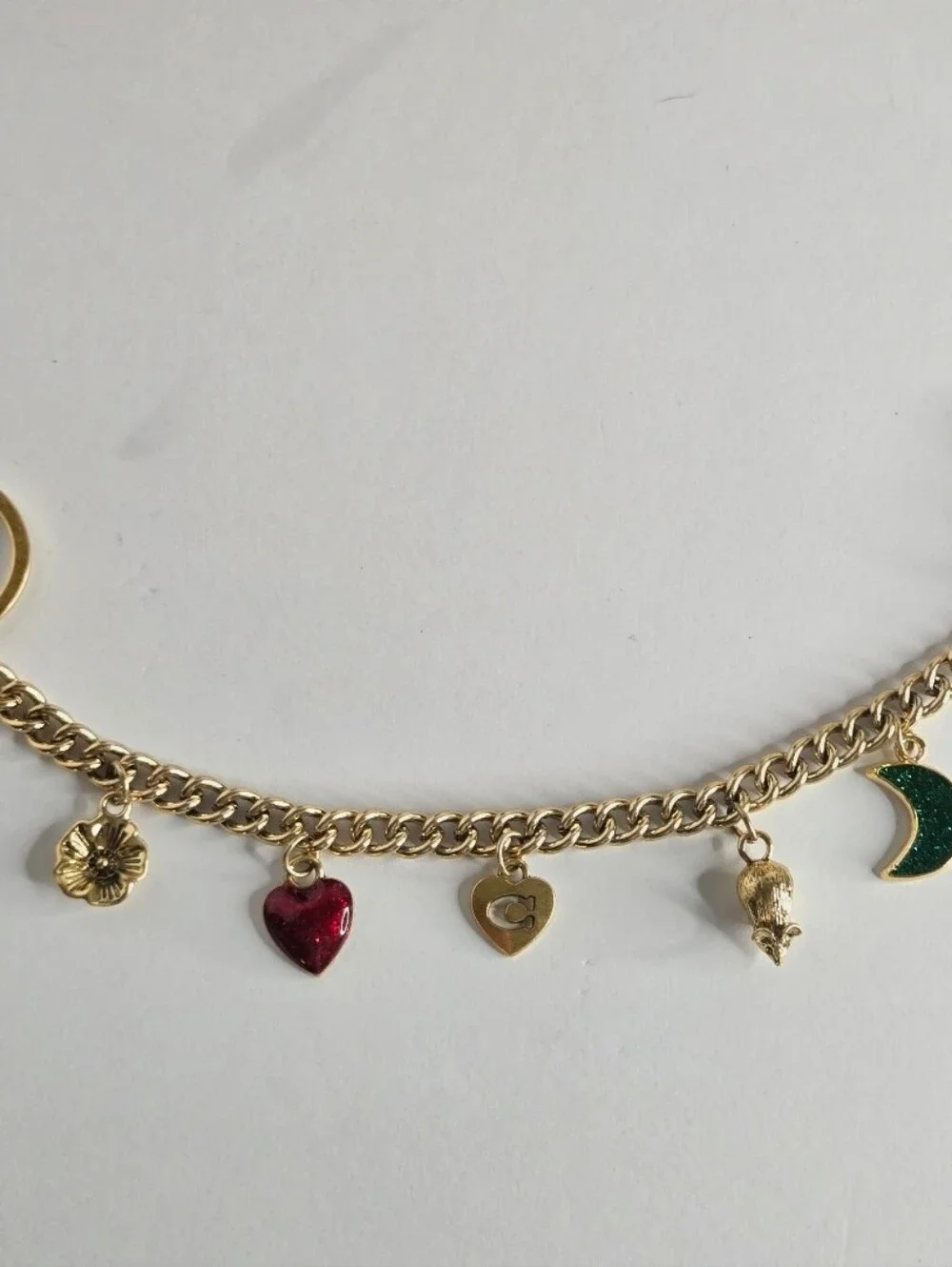 Coach Motif Logo Heart Goldtone Chain Bag Charm / Extender w/ Charms - Picture 3 of 4
